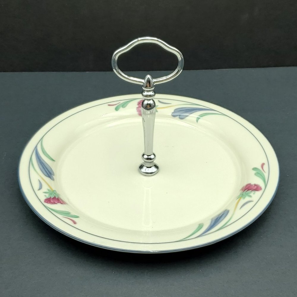 Lenox Poppies on Blue Tidbit Serving Tray Handled Appetizer Snack Plate
